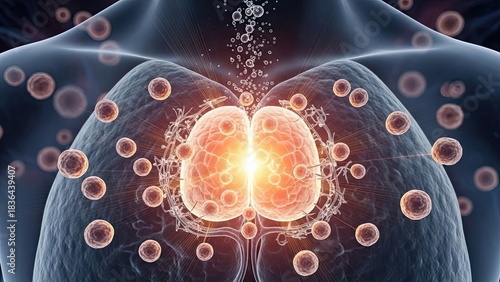Illustration of the thymus gland and immune cells in the body.
