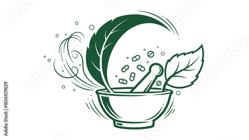 Herbal Medicine Concept - Mortar and Pestle with Natural Ingredients.
