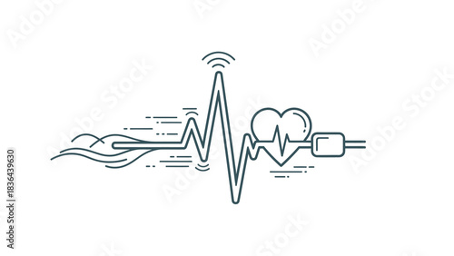 Heartbeat Line Art - Medical Technology and Cardiac Monitoring.