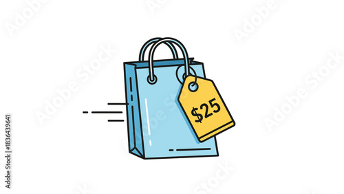 Illustration of a Blue Shopping Bag with a 25 Price Tag.