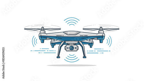 Illustration of a modern drone with camera and wifi signal.