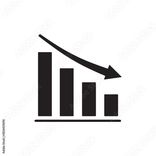 Descending Bar Chart with Downward Arrow – Business Decline and Negative Trend Icon