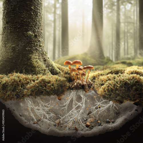 Wallpaper Mural 樹木ときのこが結ぶ菌糸の連環 / Mycorrhizal Bond Between Trees and Mushrooms
 Torontodigital.ca