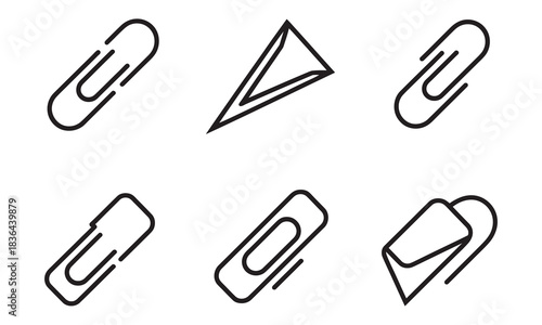 Essential collection of modern minimalist black line art paperclip icons perfect for office organization designs