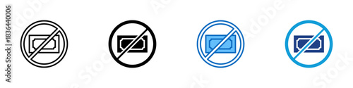 No Cash Multiple Style Icon Design Vector - Banknotes inside crossed circle representing no money, or bribery prohibition