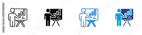 Pitch Multiple Style Icon Design Vector - person presenting charts on a board, symbolizing a pitch or formal presentation