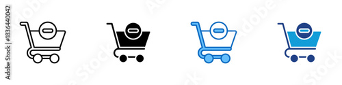 Remove from Cart Multiple Style Icon Design Vector - cart with a minus sign representing removing an item from a shopping basket or order list