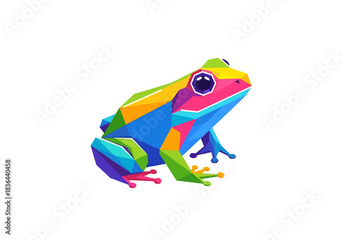 A vibrantly colored lowpoly style frog illustration on a white background