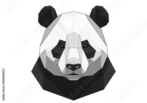 Geometric black and white panda portrait on a white background