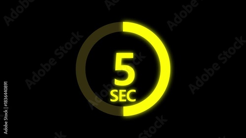 Ten seconds circle countdown timer animation from 5 to 0 seconds on transparent background. countdown.