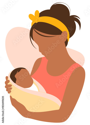 A warm and loving illustration of a mother cradling her newborn baby, depicting tenderness and connection, perfect for family-focused content or maternal themes.
