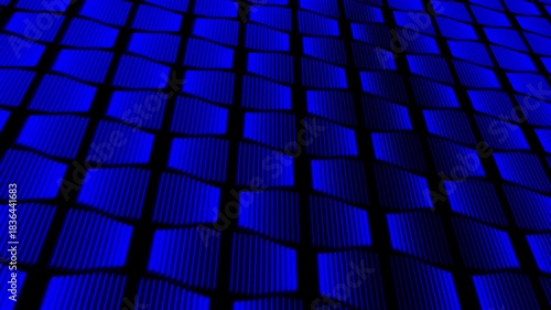 Wallpaper Mural Abstract blue geometric background with glowing striped patterns forming warped grid shapes in perspective Torontodigital.ca