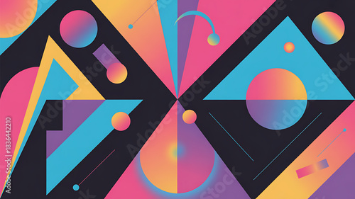 Abstract geometric shapes with vibrant gradient colors and a retro feel
