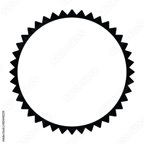 Round spiky border frame vector illustration, circular jagged edge decorative emblem badge icon, starburst sun shape frame clip art isolated on white background