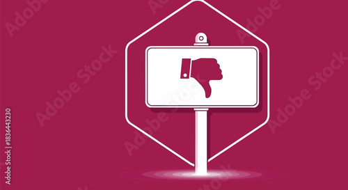 Billboard showing a thumbs down symbol on a magenta background