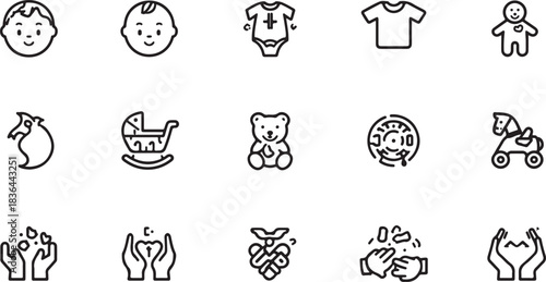 Hand Drawn Icons Related to Babies and Childhood on White Background baby infant