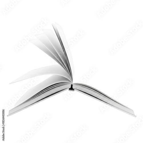 Open book with pages fluttering in the wind isolated on transparent background