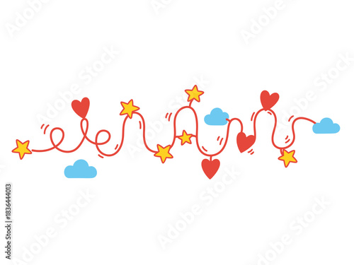 Playful Doodle of Stars, Hearts, and Clouds