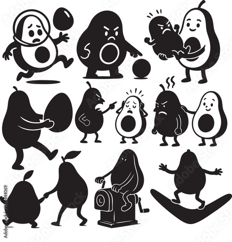 Cute Avocado Character Emotion and Activity Cartoon Illustration Set