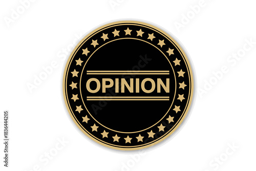 Golden Opinion Stamp Illustration Design on a White Background Depicting Editorial Content and Informed Perspective for News and Information