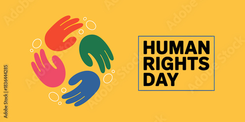 Human Rights Day with Colorful Hands Symbolizing Diversity and Global Unity Celebration Worldwide