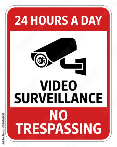 Warning Sign Video Surveillance and No Trespassing Visible Security System Active 24 Hours a Day