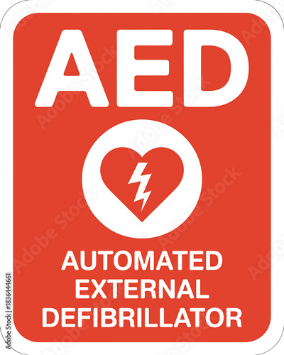 Automated External Defibrillator AED Sign for Emergency Medical Response and Healthcare Safety Awareness with Heart Symbol and Lightning Bolt