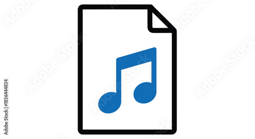 Blue music note on a document, symbolizing audio