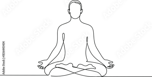Single line drawing of person meditating in lotus pose