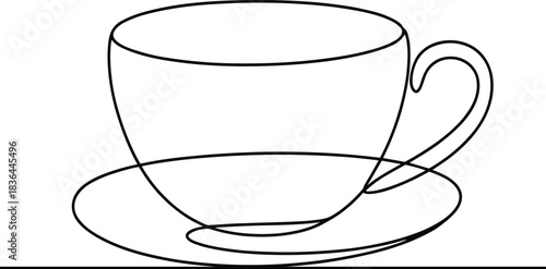 Black outline of a coffee cup and saucer black and white