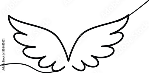 Black outline of angel wings on white background drawing