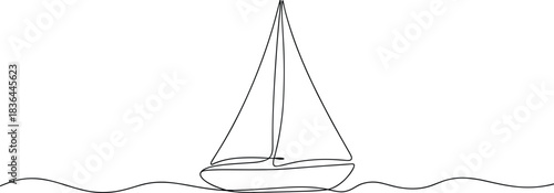 Black line drawing of a sailboat on wavy water sailing