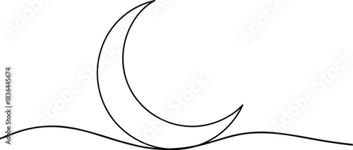 Crescent moon over wavy lines night celestial