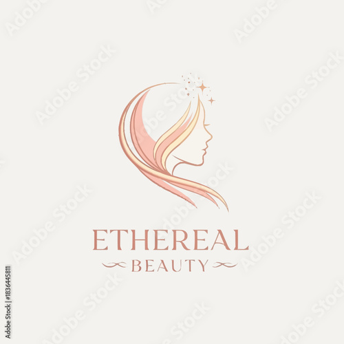 Ethereal beauty logo featuring a graceful female profile illustration.
