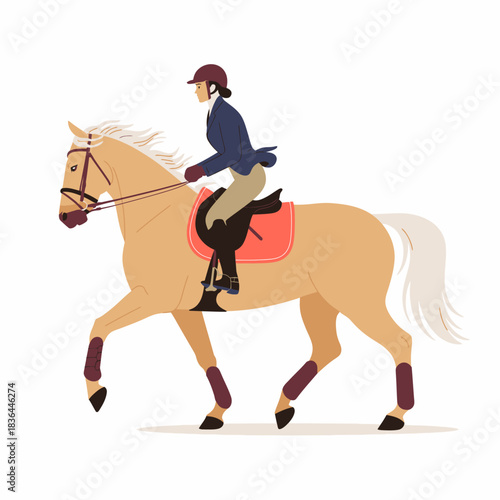 Dynamic scene of a rider skillfully guiding her galloping horse, showcasing the beauty of equestrian sports and the bond between horse and rider in action.