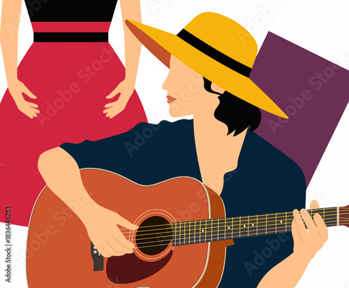 A musician strumming a guitar under natural light, showcasing creativity and artistic expression, inviting atmosphere as they perform for an audience on a sunny day.