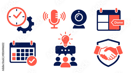 Modern Business Management Communication and Productivity Vector Icon Set