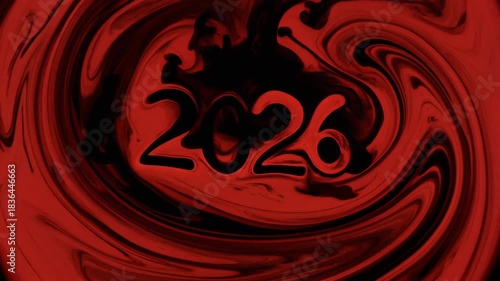 Red Liquid Metal and Ink Swirl 2026 Newyear