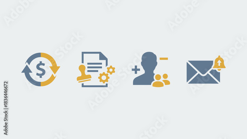 Flat Design Business Management Financial Document User Communication Icons