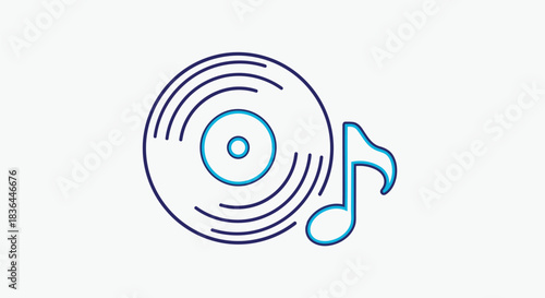 Vinyl record and musical note icon for music theme