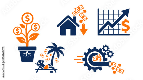 Business Finance and Investment Strategy Icons Collection