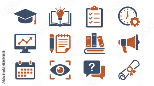 Modern Education and Business Vector Icons Knowledge Study Achievement Strategy
