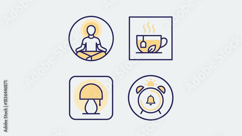 Mindfulness Morning and Evening Comfort Icons Collection