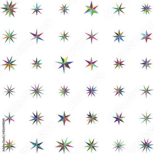 Colorful geometric star pattern arranged in a square grid formation vector illustration