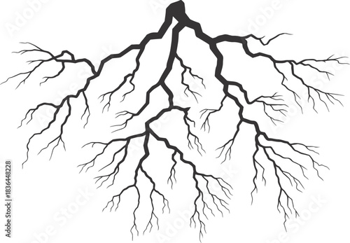 High-Detail Thunder Lightning Bolt Vector Illustration with Branching Electric Strikes on White Background for Energy, Power, Storm, Electricity, and Graphic Design Concepts