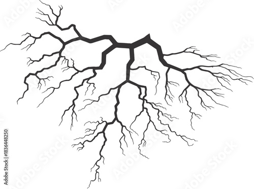 High-Detail Thunder Lightning Bolt Vector Illustration with Branching Electric Strikes on White Background for Energy, Power, Storm, Electricity, and Graphic Design Concepts