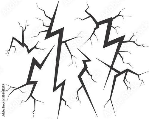 High-Detail Thunder Lightning Bolt Vector Illustration with Branching Electric Strikes on White Background for Energy, Power, Storm, Electricity, and Graphic Design Concepts