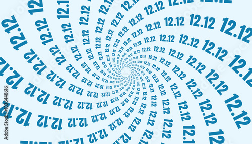 Abstract spiral pattern with repeating 12.12 numbers, dynamic vortex design for modern backgrounds and promotions.