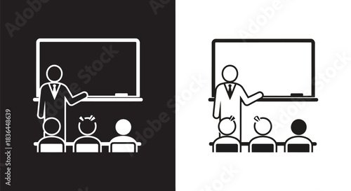 Illustration of a teacher giving a lesson to students in a classroom