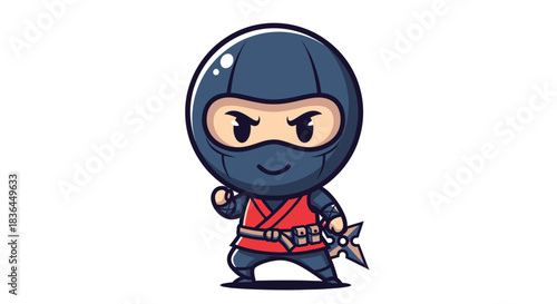 Ninja Character: A dynamic cartoon ninja character poised for action. A masked warrior with a serious expression and holding shuriken. Perfect for gaming, entertainment, and martial arts content.
